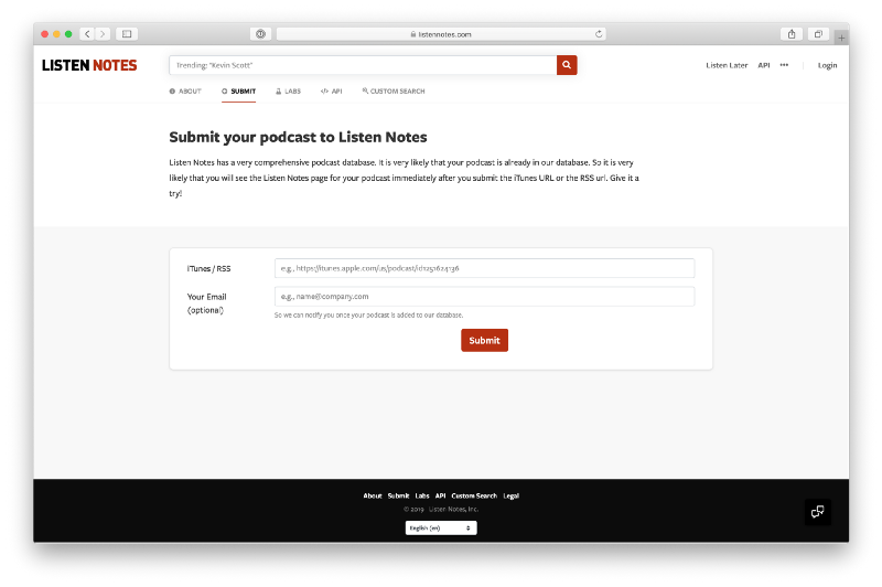 How to submit a new podcast to Listen Notes database