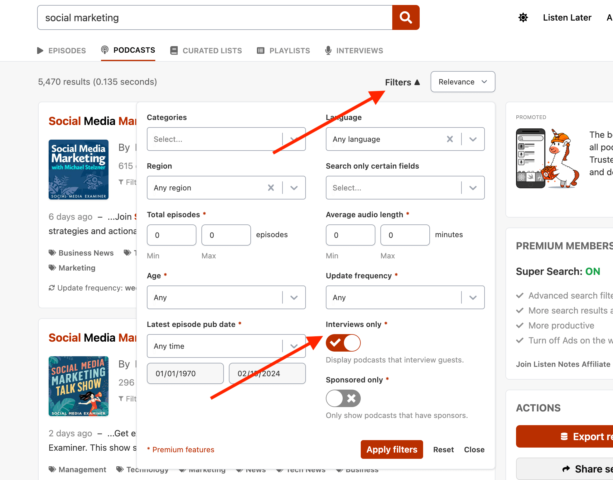 How to find Podcasts with Guest Interviews?